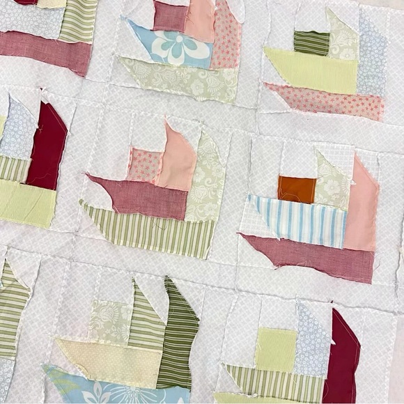 Handmade Floral Log Cabin Patchwork Cotton fabric Queen size Quilt Top/Topper - Picture 4 of 4